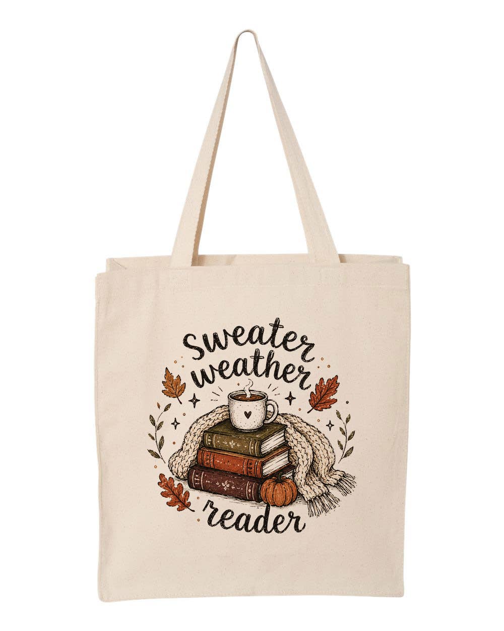 Sweater Weather Reader Fall Bookish Canvas Tote Bag